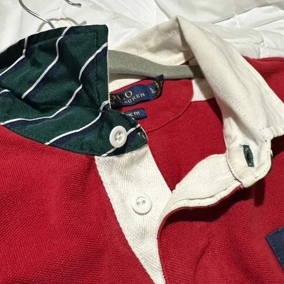 Ralph Lauren polo Red rugby  Shirt with Navy Accents - Picture 9 of 10